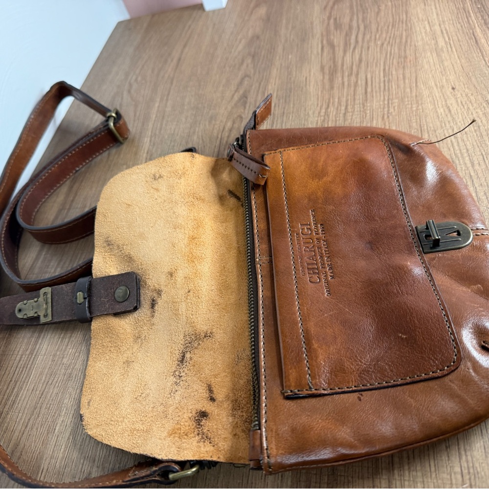 Chiarugi Firenze Italian Leather Crossbody Bag Cognac - Picture 6 of 12